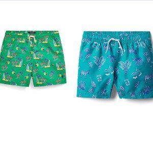 Polo Ralph Lauren Boys Green Flamingo Lined Drawstring Swim Trunks Set L 14/16